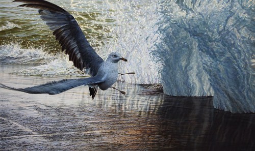 "Sudden Flight", 2013, Acrylics on Canvas, 36 x 60 in., by David Jay Spyker